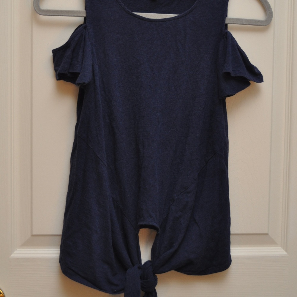Navy Blue Cold Shoulder Swing Shirt
